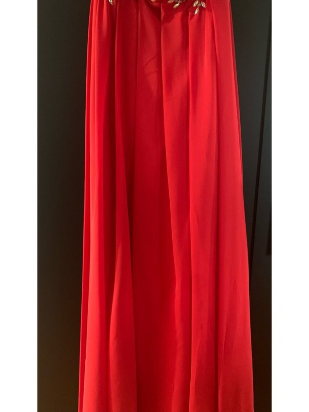Long Red Formal Strapless Jeweled Dress Gown - Picture 11 of 12